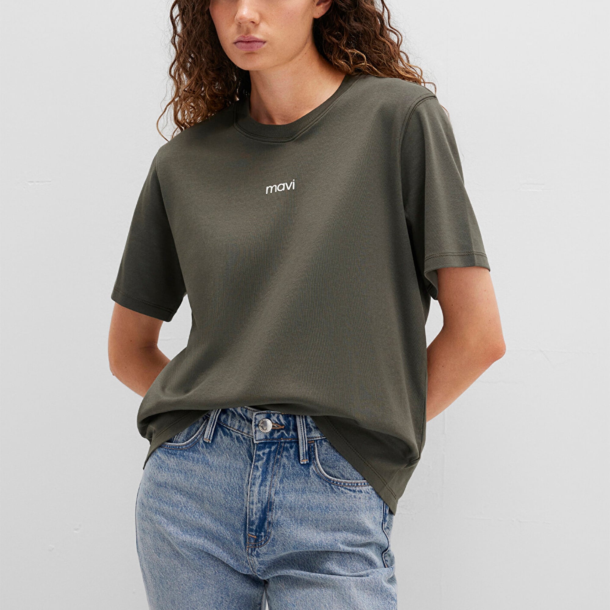 Mavi Mavi Logo Baskılı Yeşil Tişört Loose Fit / Bol Rahat Kesim 1612829-71553