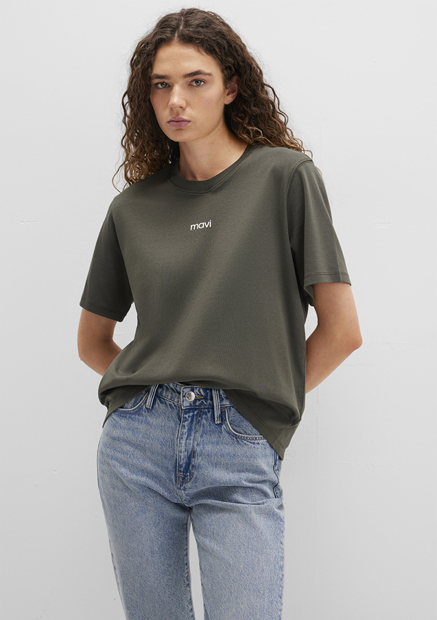  Mavi Mavi Logo Baskılı Yeşil Tişört Loose Fit / Bol Rahat Kesim 1612829-71553