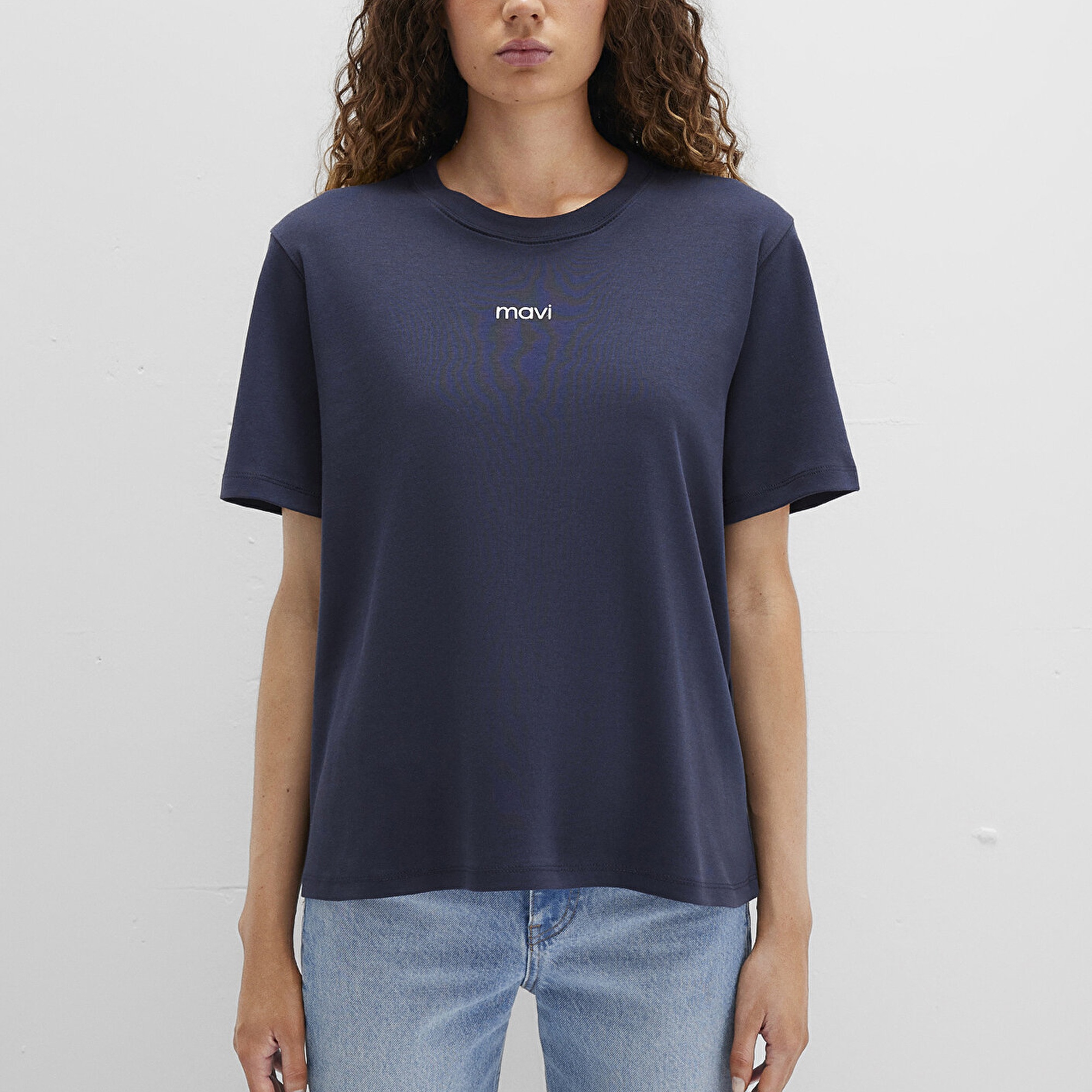 Mavi Mavi Logo Baskılı Lacivert Tişört Loose Fit / Bol Rahat Kesim 1612829-85315