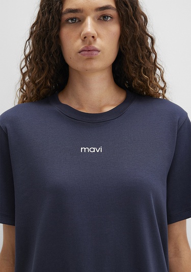  Mavi Mavi Logo Baskılı Lacivert Tişört Loose Fit / Bol Rahat Kesim 1612829-85315