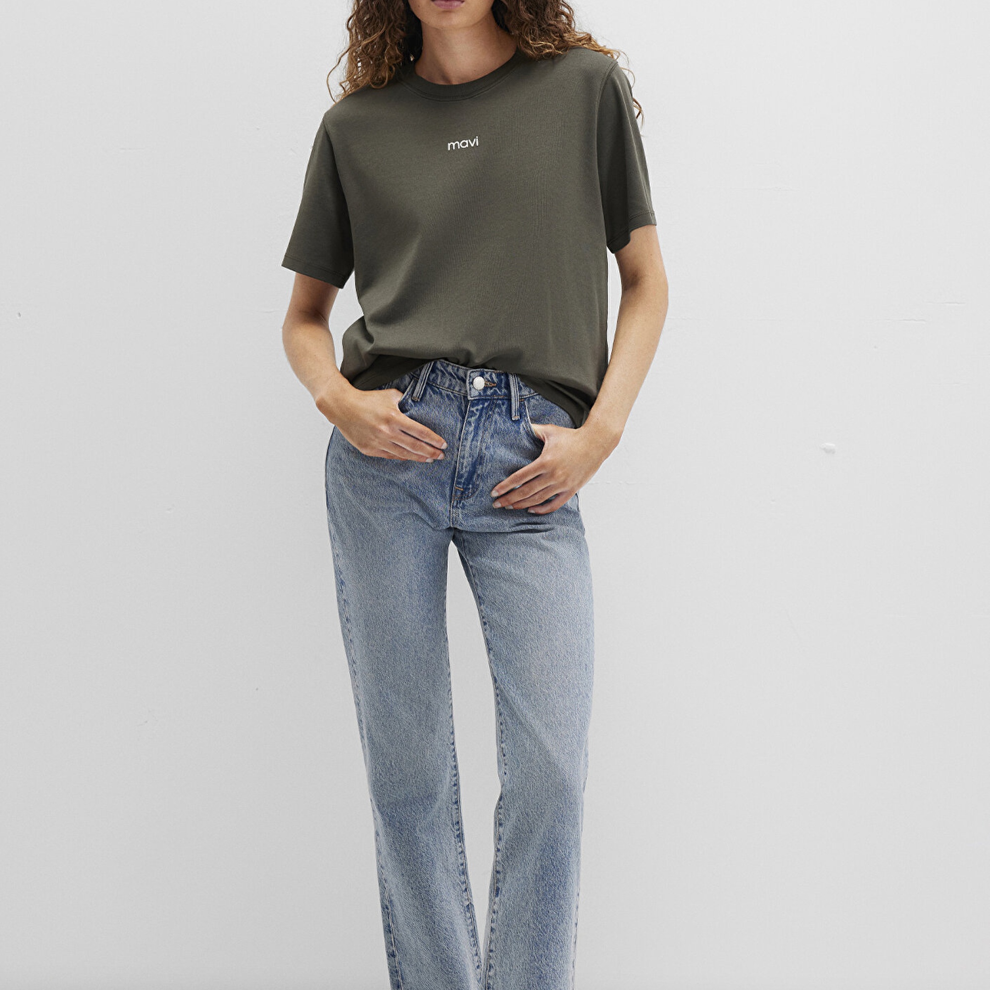 Mavi Mavi Logo Baskılı Yeşil Tişört Loose Fit / Bol Rahat Kesim 1612829-71553