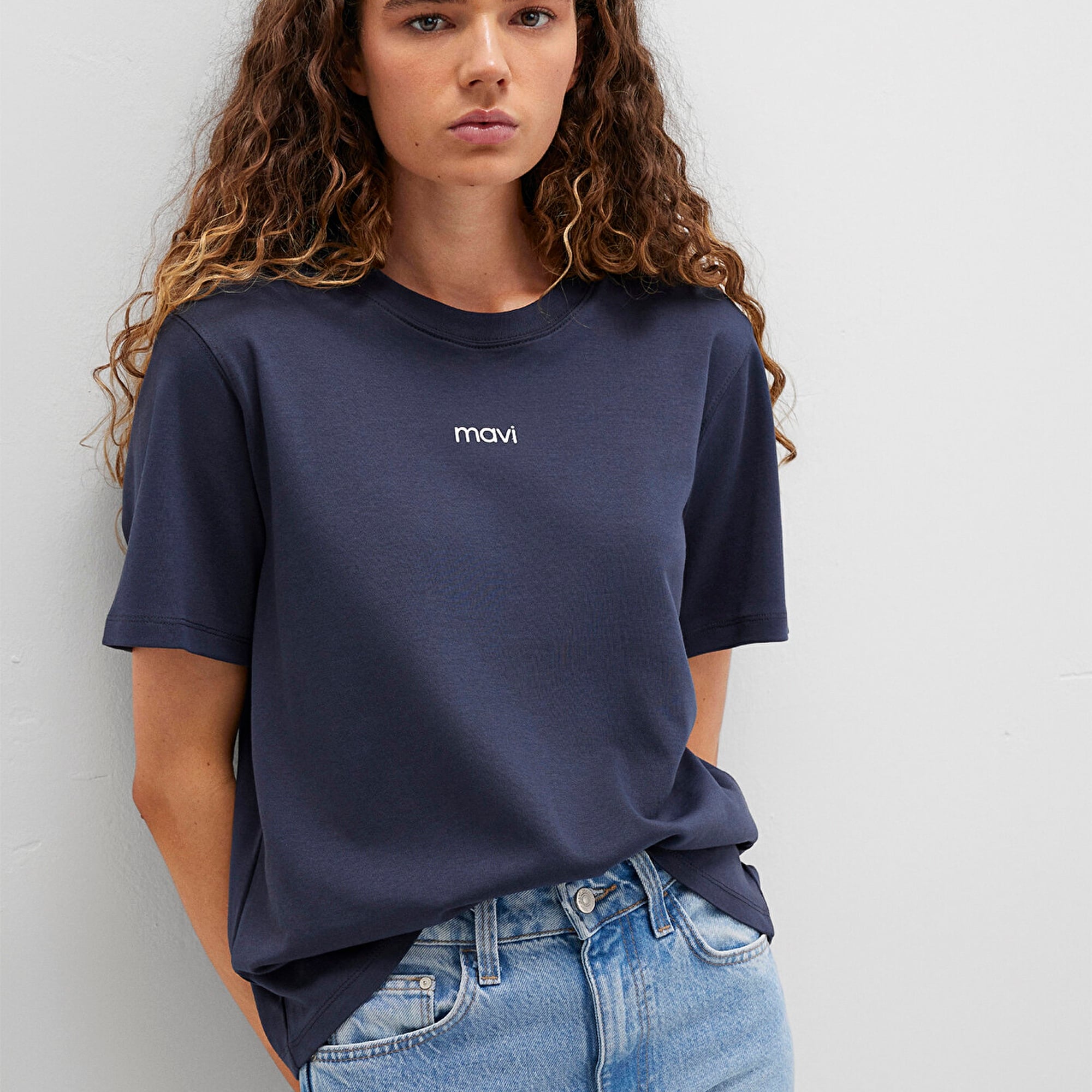 Mavi Mavi Logo Baskılı Lacivert Tişört Loose Fit / Bol Rahat Kesim 1612829-85315