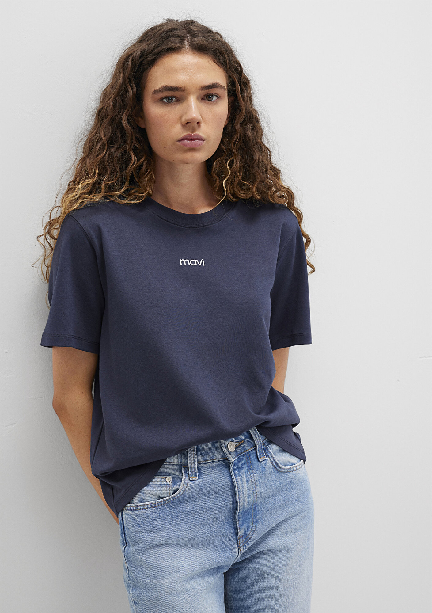  Mavi Mavi Logo Baskılı Lacivert Tişört Loose Fit / Bol Rahat Kesim 1612829-85315