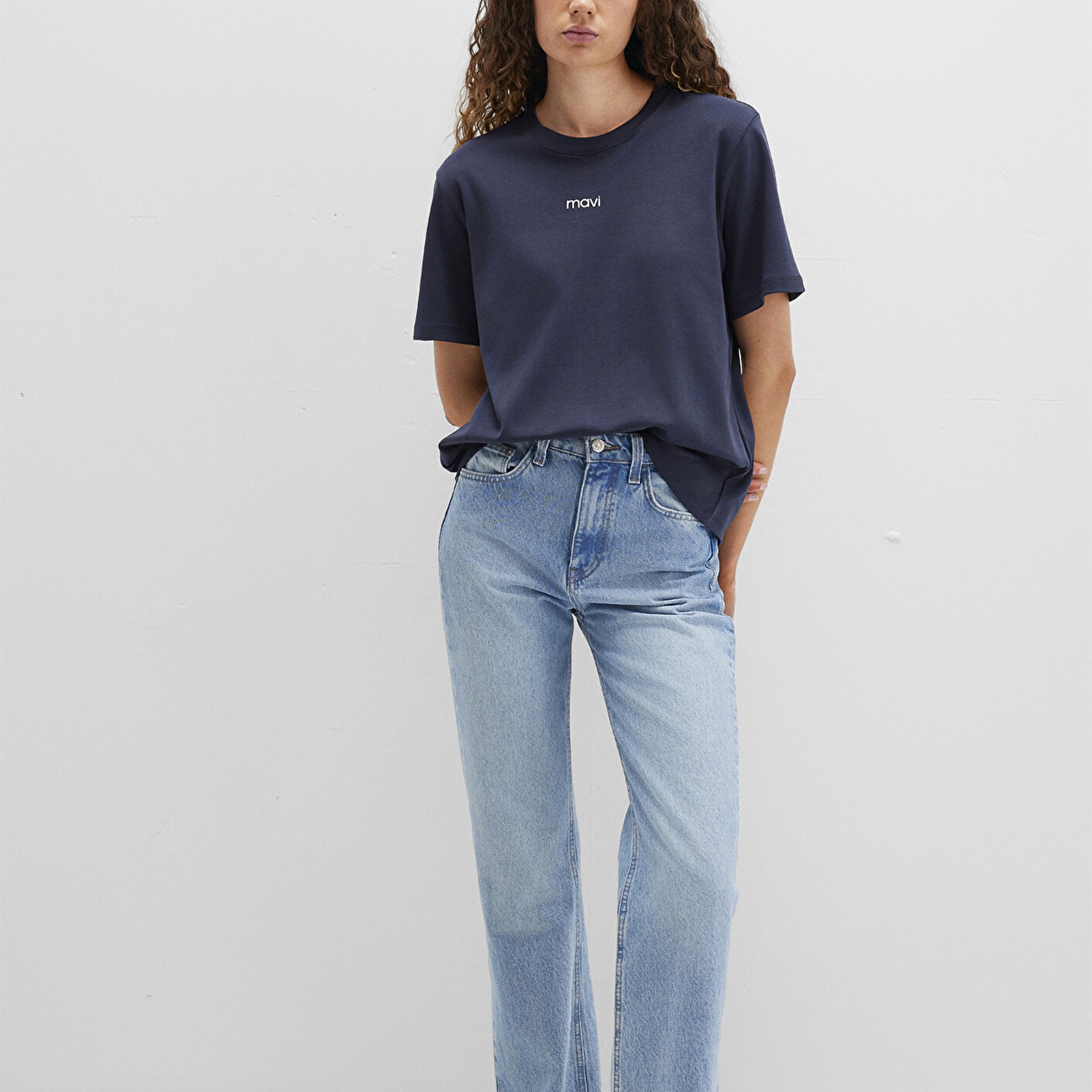 Mavi Mavi Logo Baskılı Lacivert Tişört Loose Fit / Bol Rahat Kesim 1612829-85315