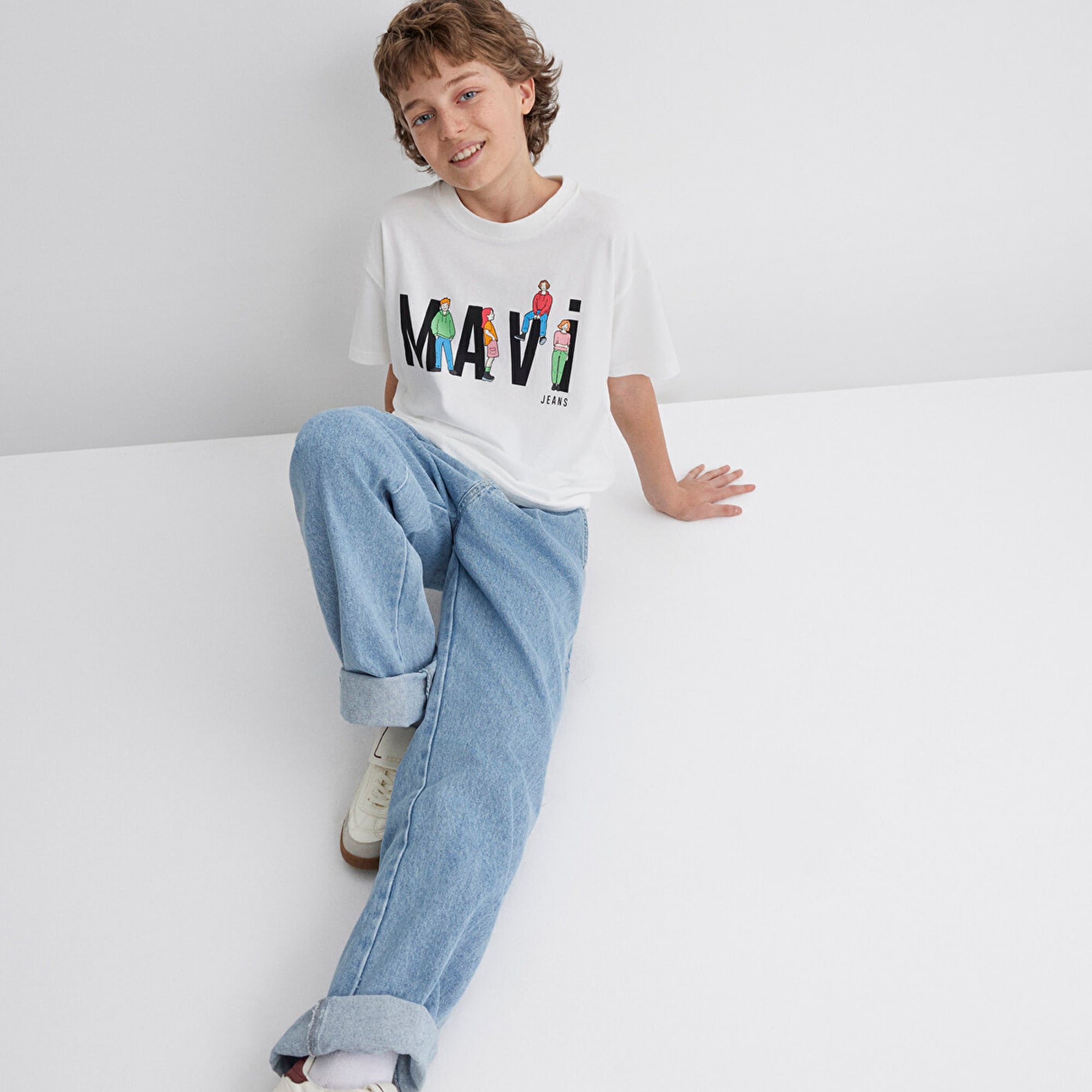 Mavi Mavi Baskılı Ekru Tişört Loose Fit / Bol Rahat Kesim 6610280-70057