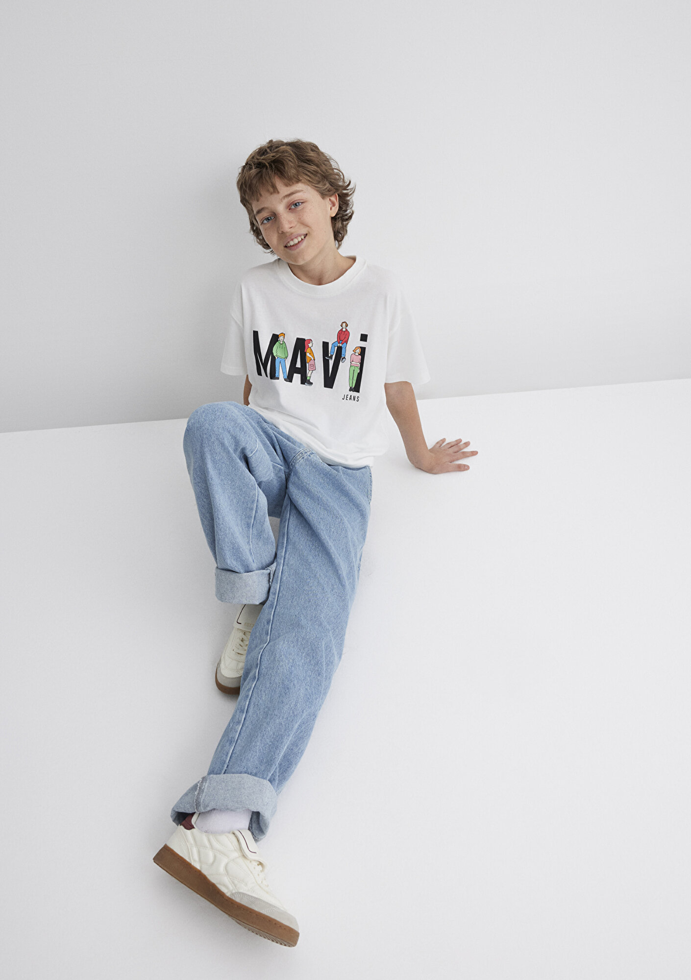  Mavi Mavi Baskılı Ekru Tişört Loose Fit / Bol Rahat Kesim 6610280-70057