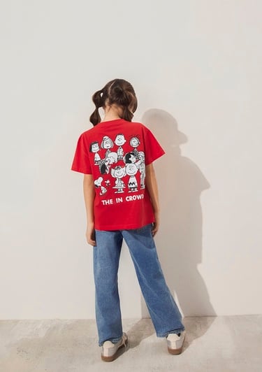  Mavi Peanuts Baskılı Kırmızı Tişört Loose Fit / Bol Rahat Kesim 7610320-70471