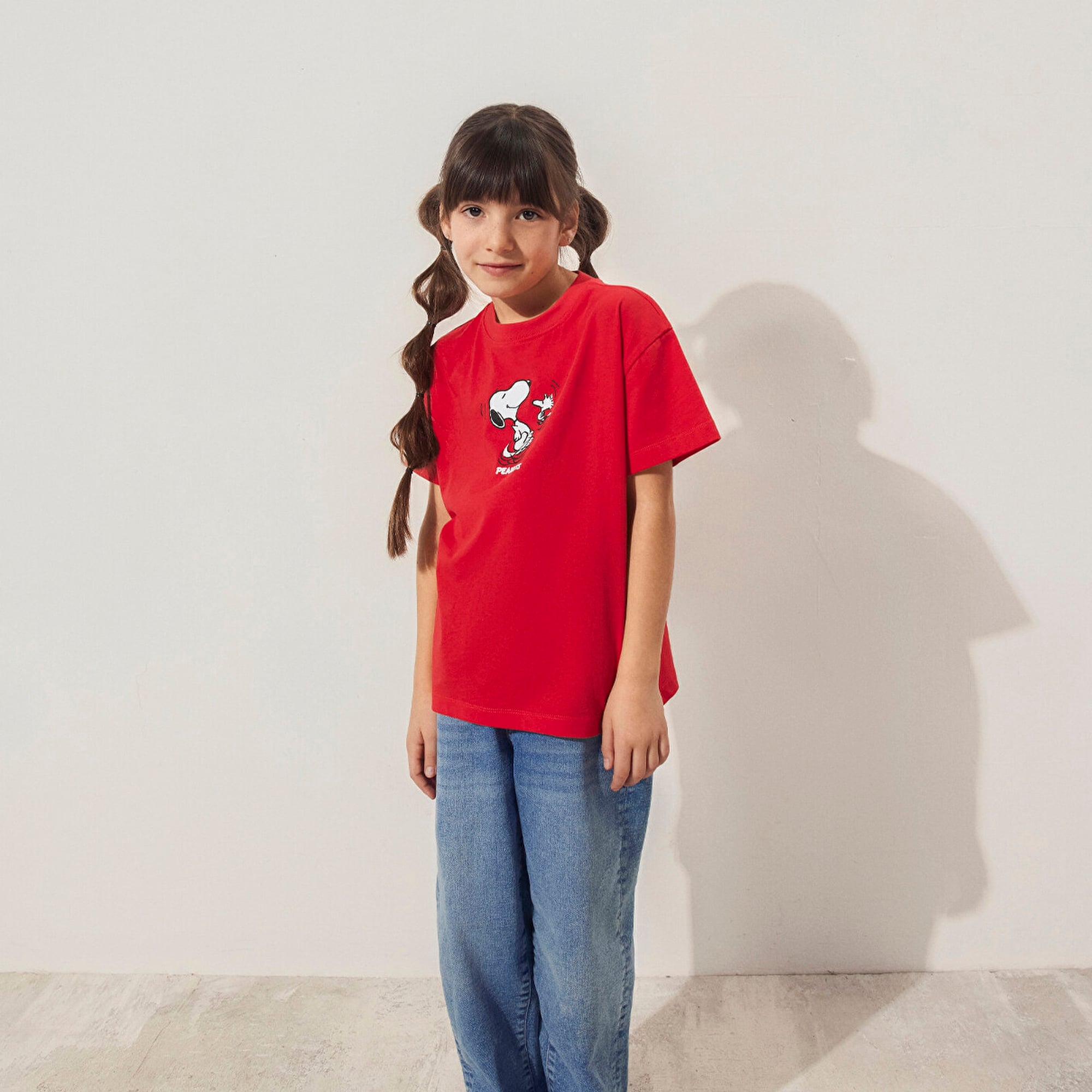 Mavi Peanuts Baskılı Kırmızı Tişört Loose Fit / Bol Rahat Kesim 7610320-70471