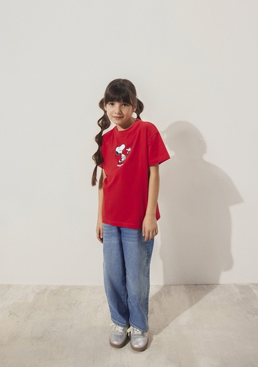  Mavi Peanuts Baskılı Kırmızı Tişört Loose Fit / Bol Rahat Kesim 7610320-70471