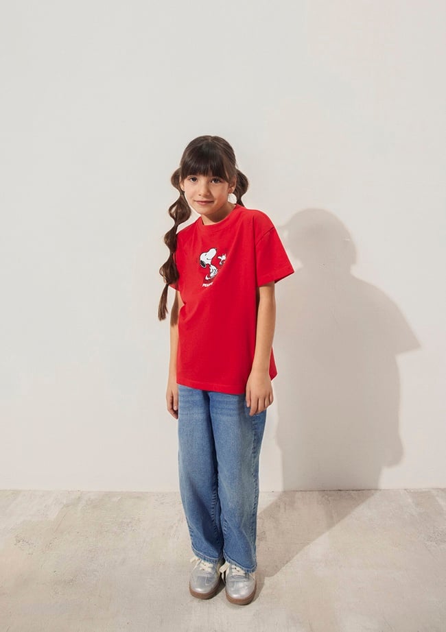  Mavi Peanuts Baskılı Kırmızı Tişört Loose Fit / Bol Rahat Kesim 7610320-70471