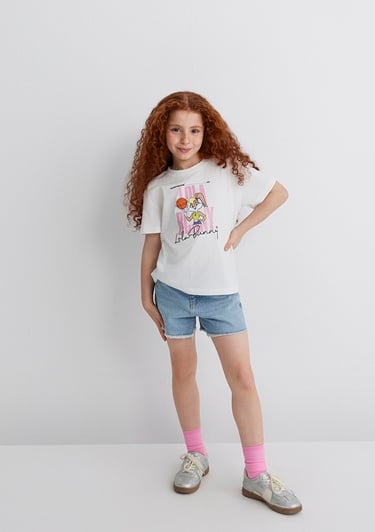  Mavi Lola Bunny Baskılı Ekru Tişört Loose Fit / Bol Rahat Kesim 7610289-70057