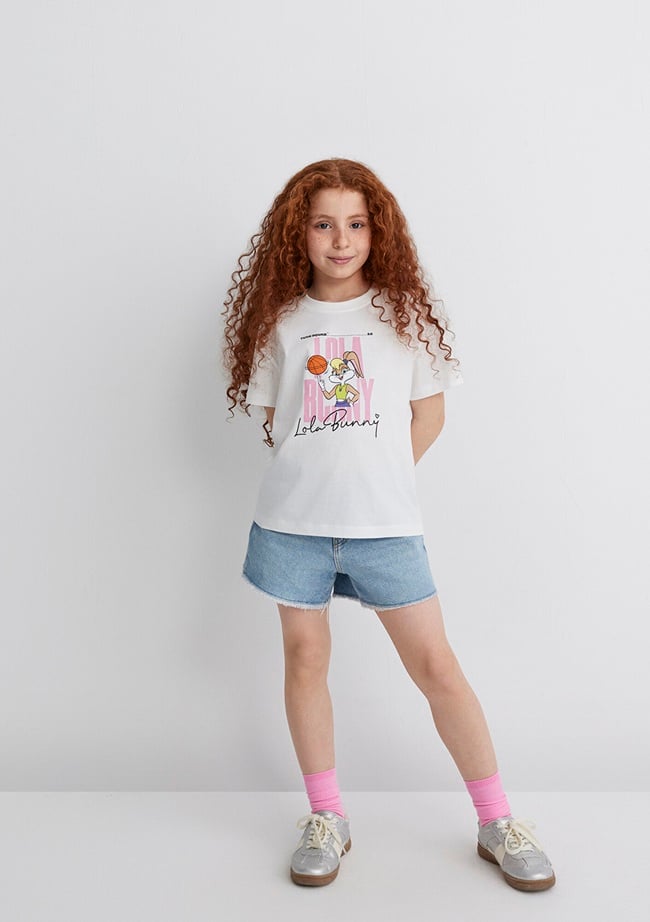  Mavi Lola Bunny Baskılı Ekru Tişört Loose Fit / Bol Rahat Kesim 7610289-70057