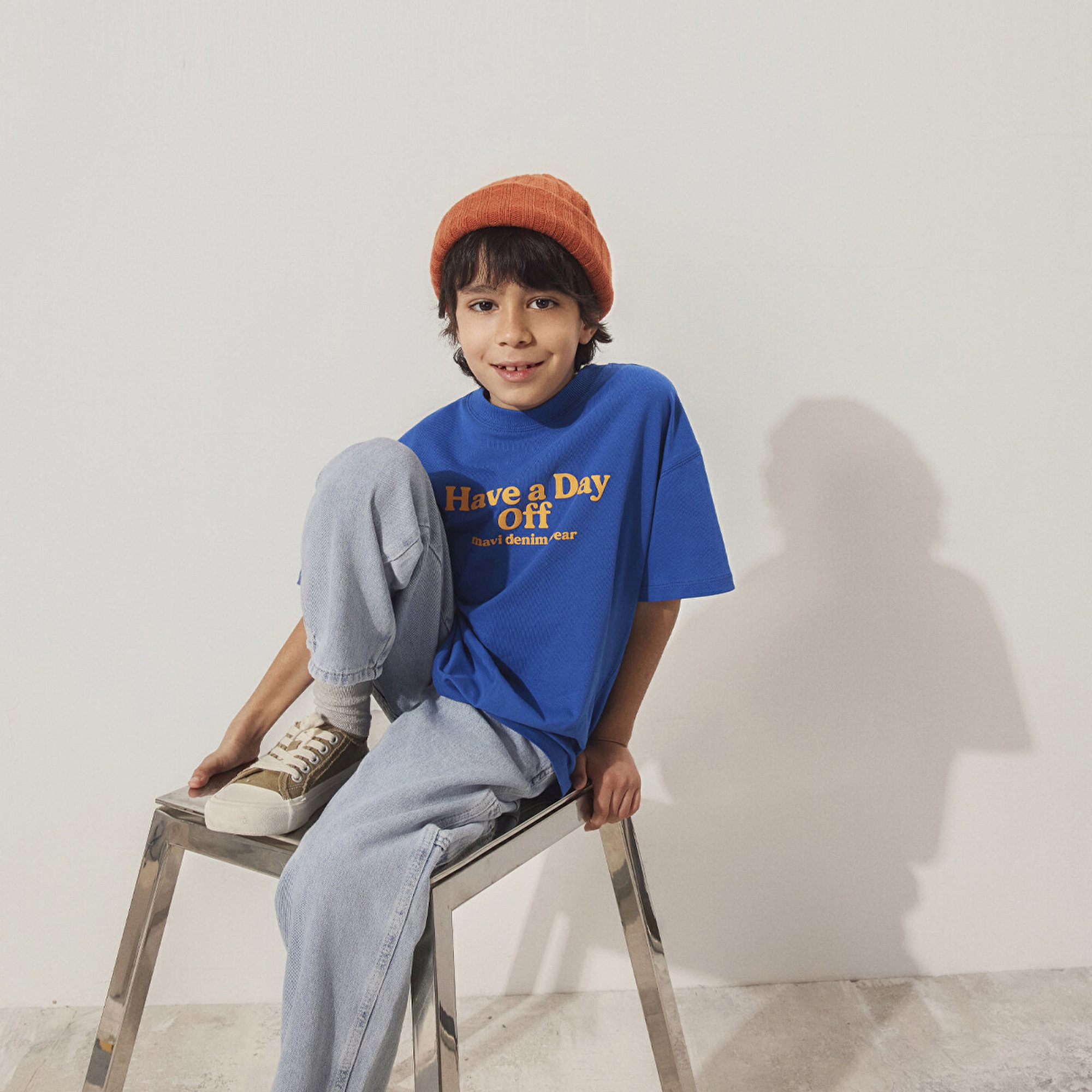 Mavi Baskılı Mavi Tişört Oversize / Geniş Kesim 6610277-82491