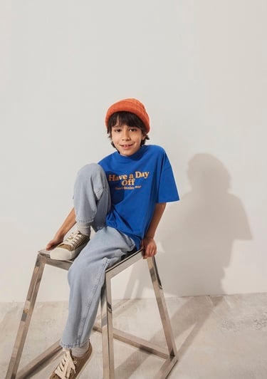  Mavi Baskılı Mavi Tişört Oversize / Geniş Kesim 6610277-82491