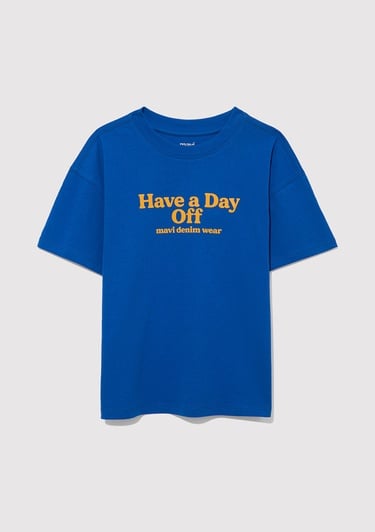  Mavi Baskılı Mavi Tişört Oversize / Geniş Kesim 6610277-82491