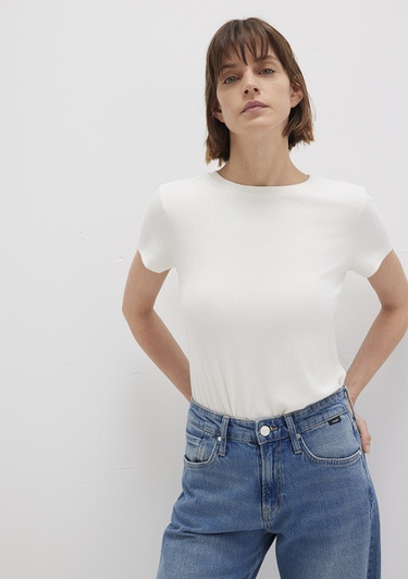  Mavi Beyaz Basic Tişört Slim Fit / Dar Kesim 1612904-80194