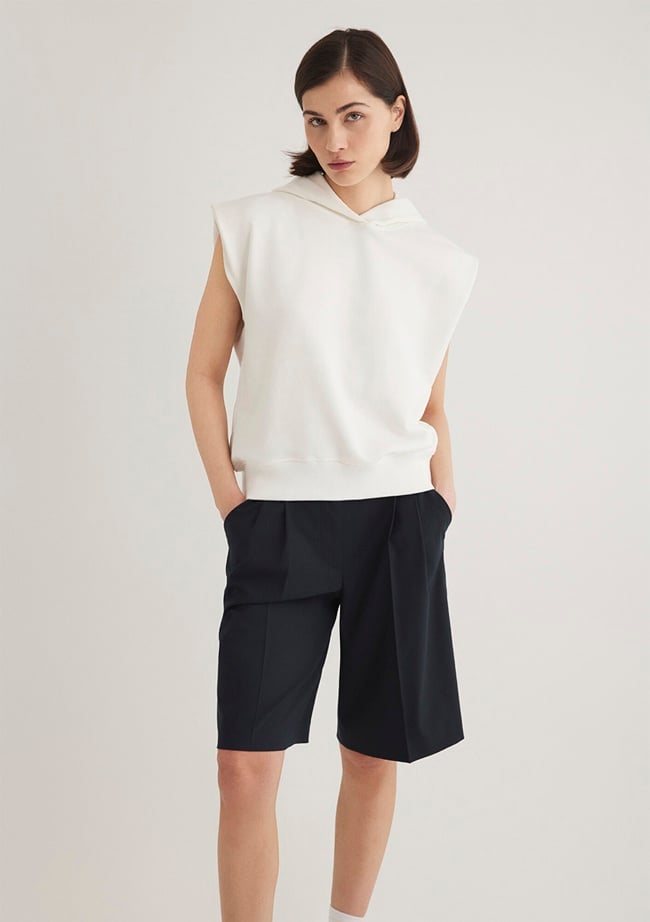  Mavi Kapüşonlu Kolsuz Ekru Sweatshirt 1S10311-70057