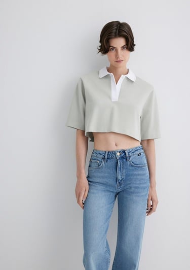  Mavi Gri Crop Polo Tişört Crop / Kısa Kesim 1613000-70083