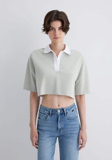  Mavi Gri Crop Polo Tişört Crop / Kısa Kesim 1613000-70083