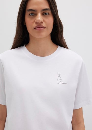  Mavi Kedi Baskılı Beyaz Tişört Regular Fit / Normal Kesim 1612298-620