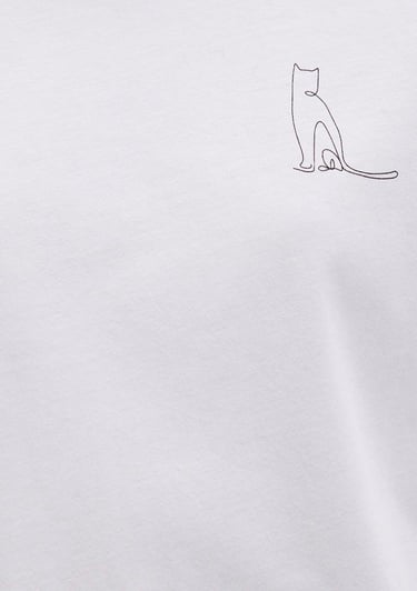  Mavi Kedi Baskılı Beyaz Tişört Regular Fit / Normal Kesim 1612298-620