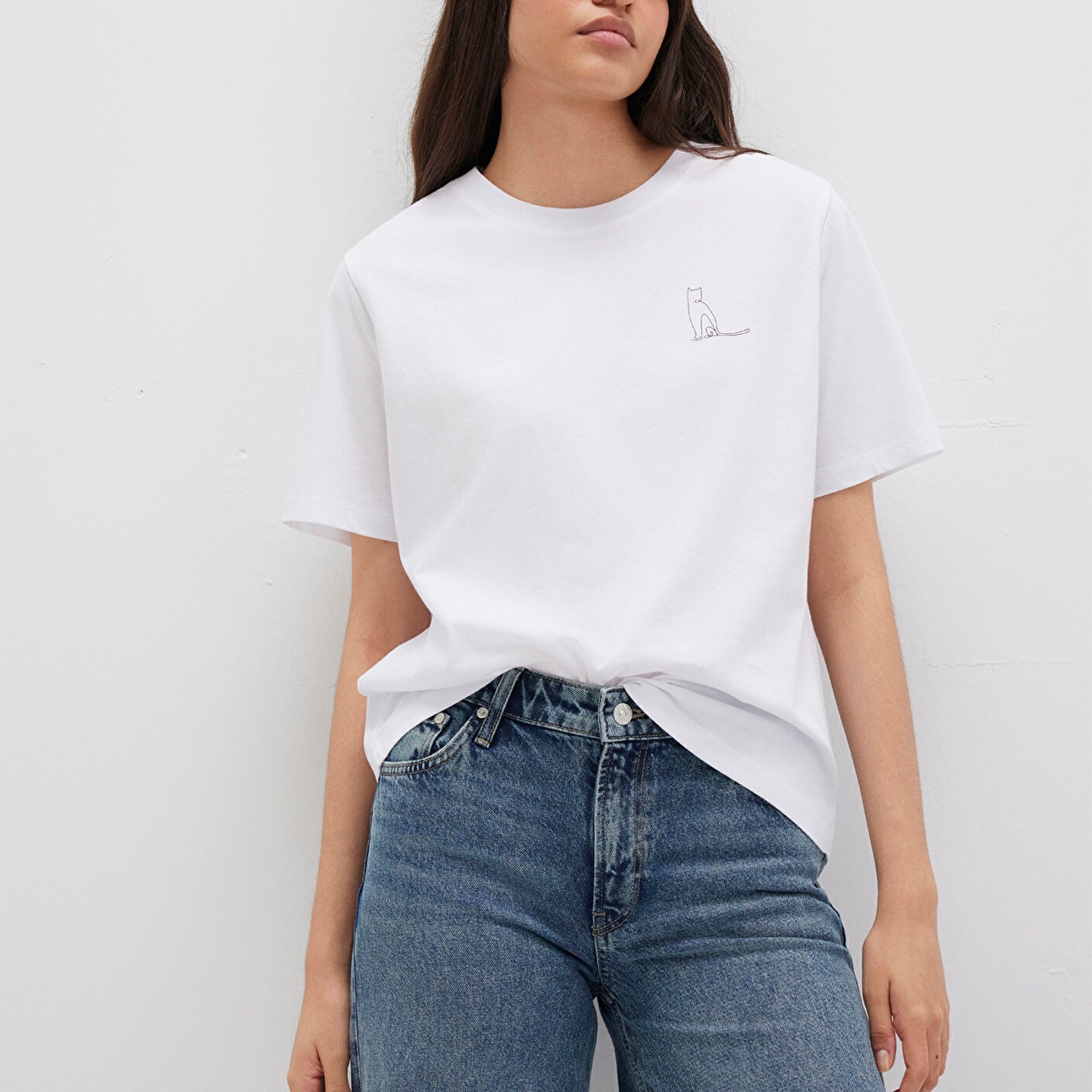 Mavi Kedi Baskılı Beyaz Tişört Regular Fit / Normal Kesim 1612298-620