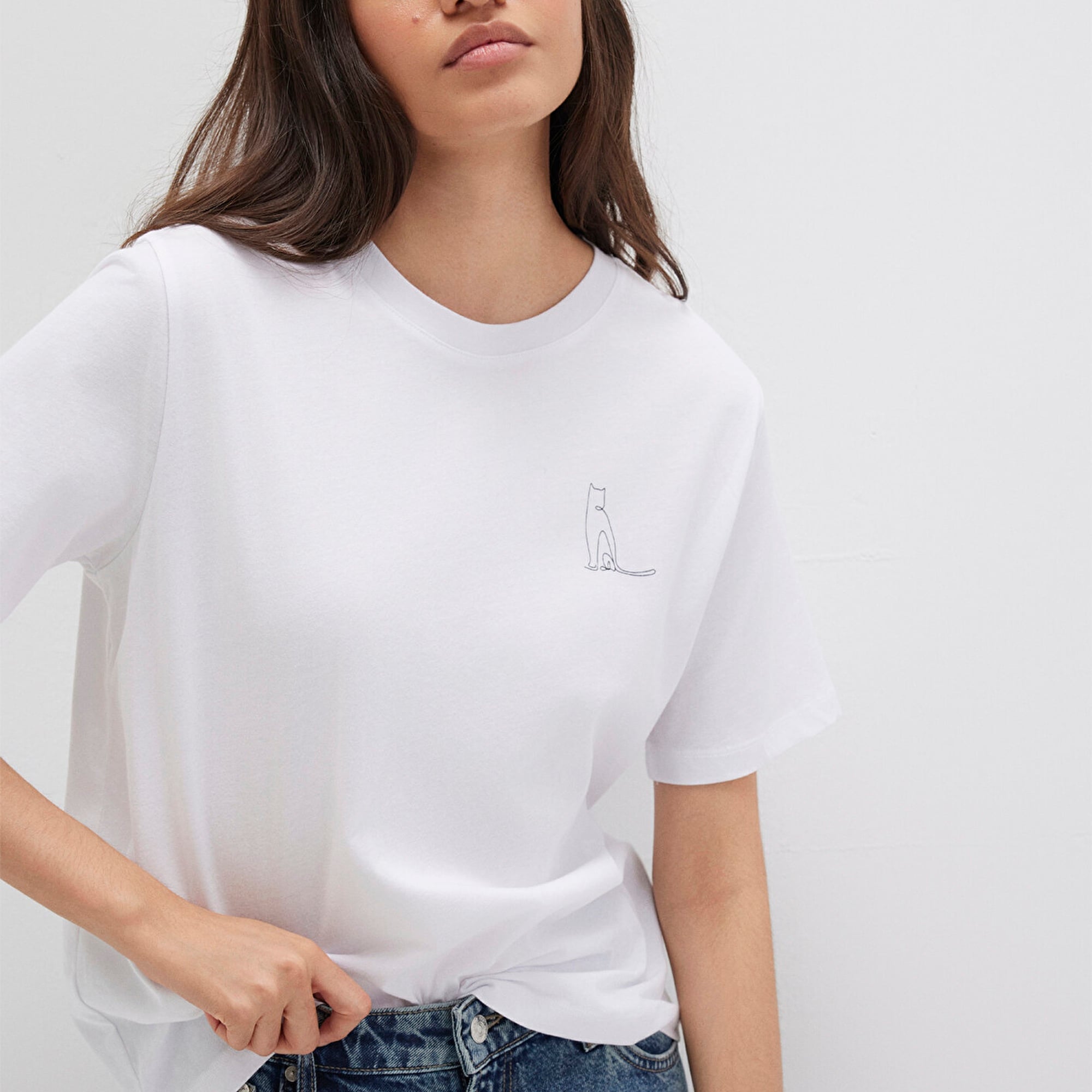 Mavi Kedi Baskılı Beyaz Tişört Regular Fit / Normal Kesim 1612298-620