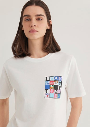  Mavi Looney Tunes Baskılı Beyaz Tişört Regular Fit / Normal Kesim 1613267-70057