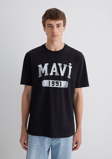  Mavi 1991 Baskılı Siyah Tişört Loose Fit / Bol Rahat Kesim 0612573-900