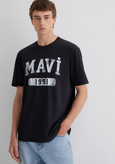  Mavi 1991 Baskılı Siyah Tişört Loose Fit / Bol Rahat Kesim 0612573-900
