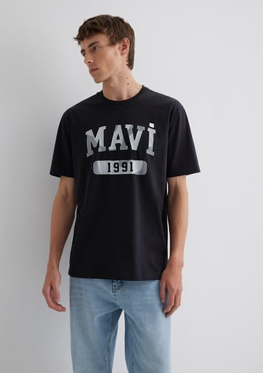  Mavi 1991 Baskılı Siyah Tişört Loose Fit / Bol Rahat Kesim 0612573-900