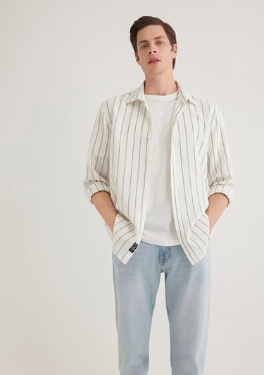  Mavi Haki Çizgili Gömlek Regular Fit / Normal Kesim 0211384-80692