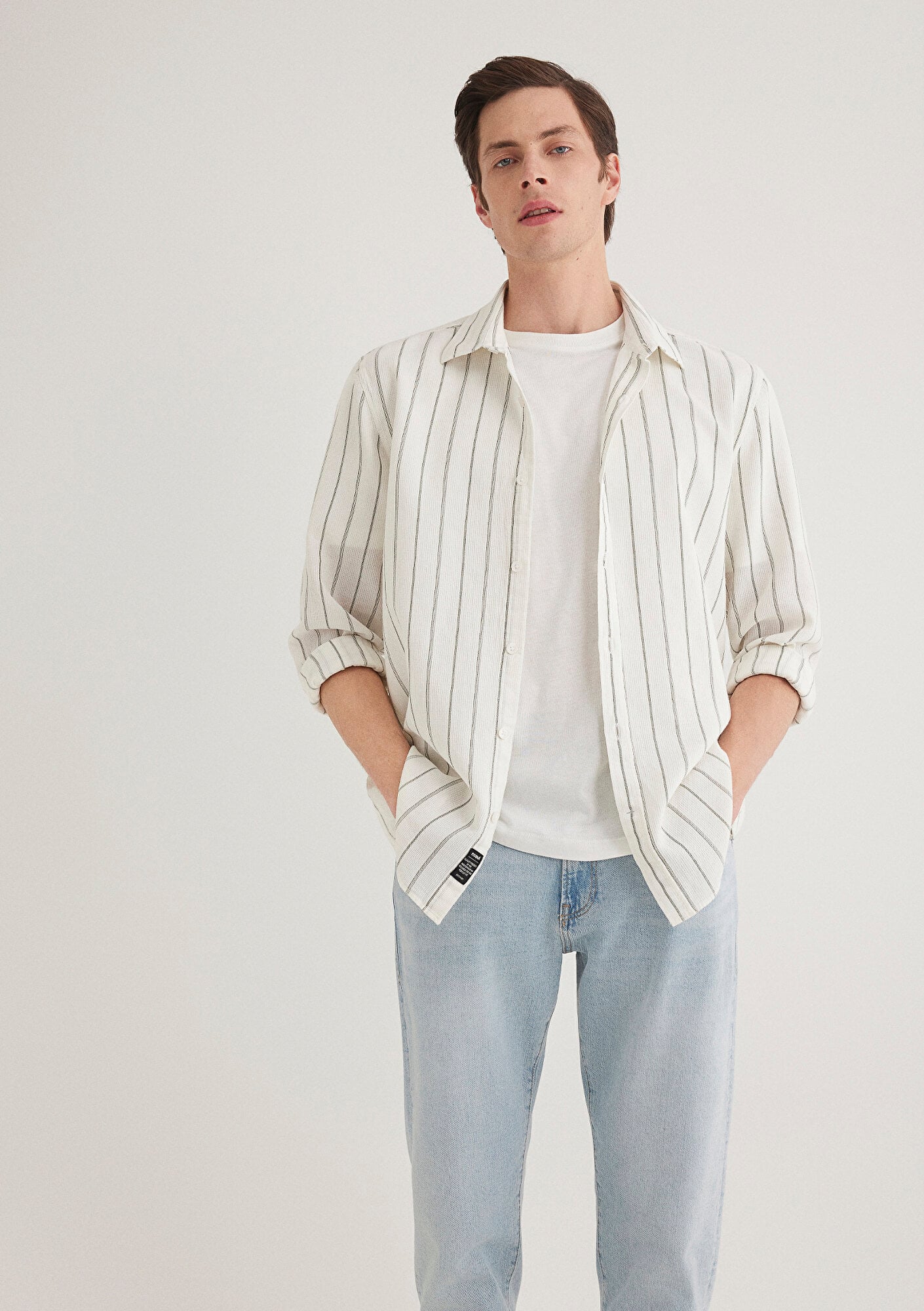  Mavi Haki Çizgili Gömlek Regular Fit / Normal Kesim 0211384-80692