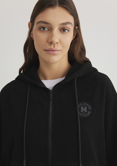  Mavi Mavi Patch Logo Fermuarlı Siyah Polar Sweatshirt 1S10306-900