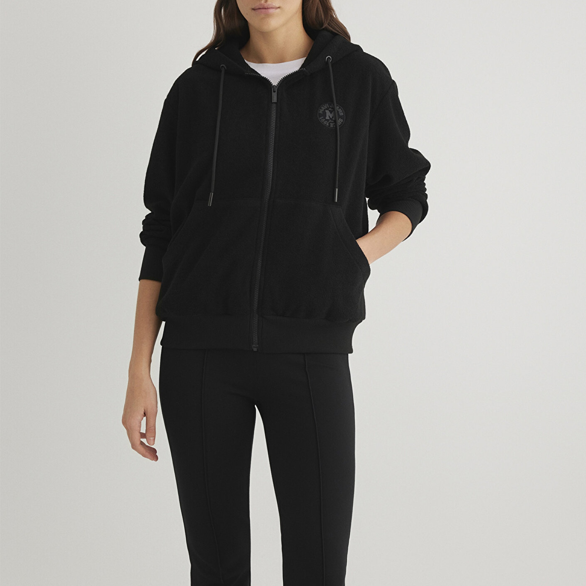 Mavi Mavi Patch Logo Fermuarlı Siyah Polar Sweatshirt 1S10306-900