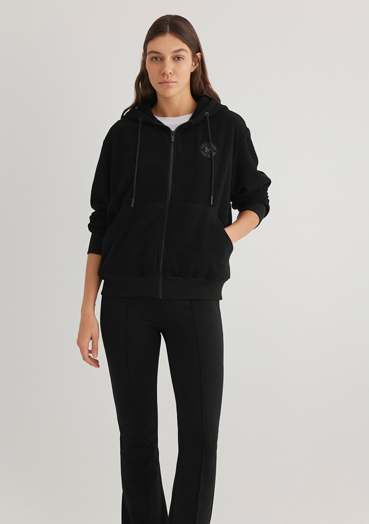  Mavi Mavi Patch Logo Fermuarlı Siyah Polar Sweatshirt 1S10306-900