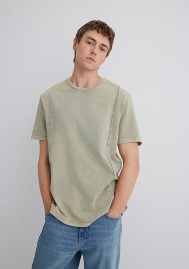  Mavi Dikiş Detaylı Yeşil Tişört Loose Fit / Bol Rahat Kesim 0612490-70100