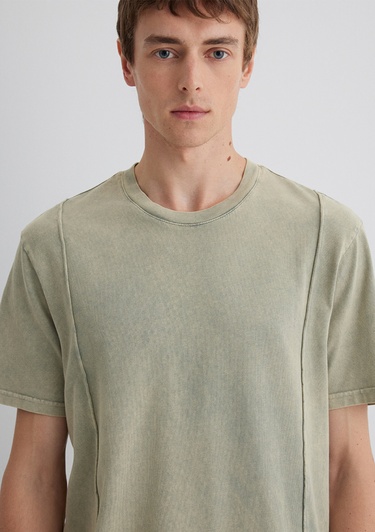  Mavi Dikiş Detaylı Yeşil Tişört Loose Fit / Bol Rahat Kesim 0612490-70100