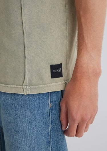  Mavi Dikiş Detaylı Yeşil Tişört Loose Fit / Bol Rahat Kesim 0612490-70100