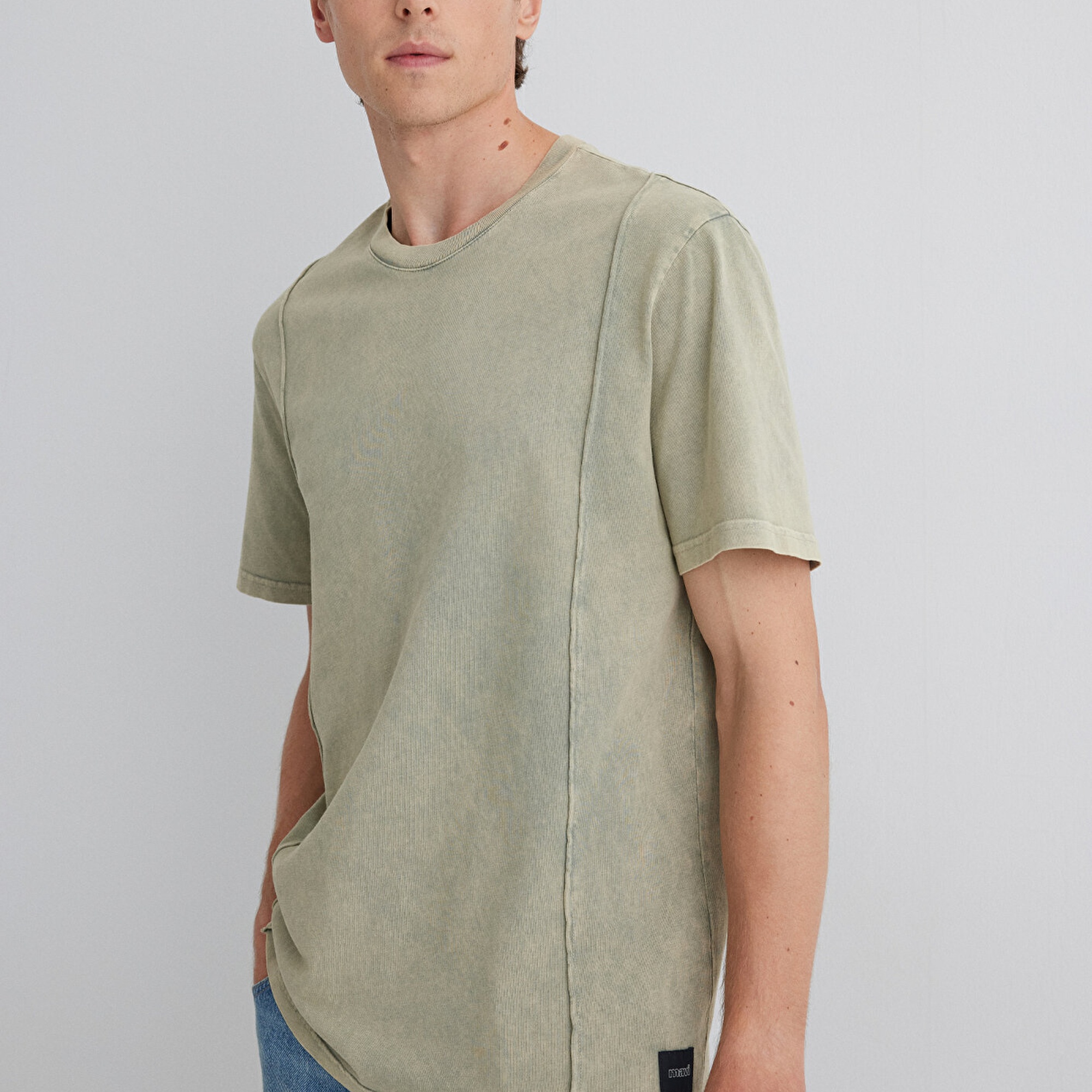 Mavi Dikiş Detaylı Yeşil Tişört Loose Fit / Bol Rahat Kesim 0612490-70100