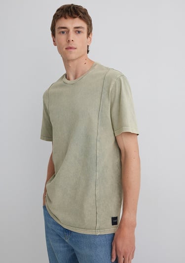  Mavi Dikiş Detaylı Yeşil Tişört Loose Fit / Bol Rahat Kesim 0612490-70100