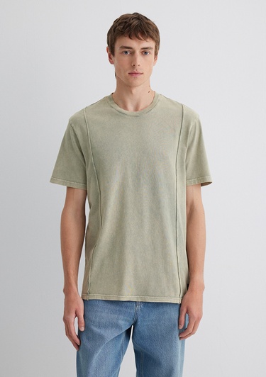  Mavi Dikiş Detaylı Yeşil Tişört Loose Fit / Bol Rahat Kesim 0612490-70100