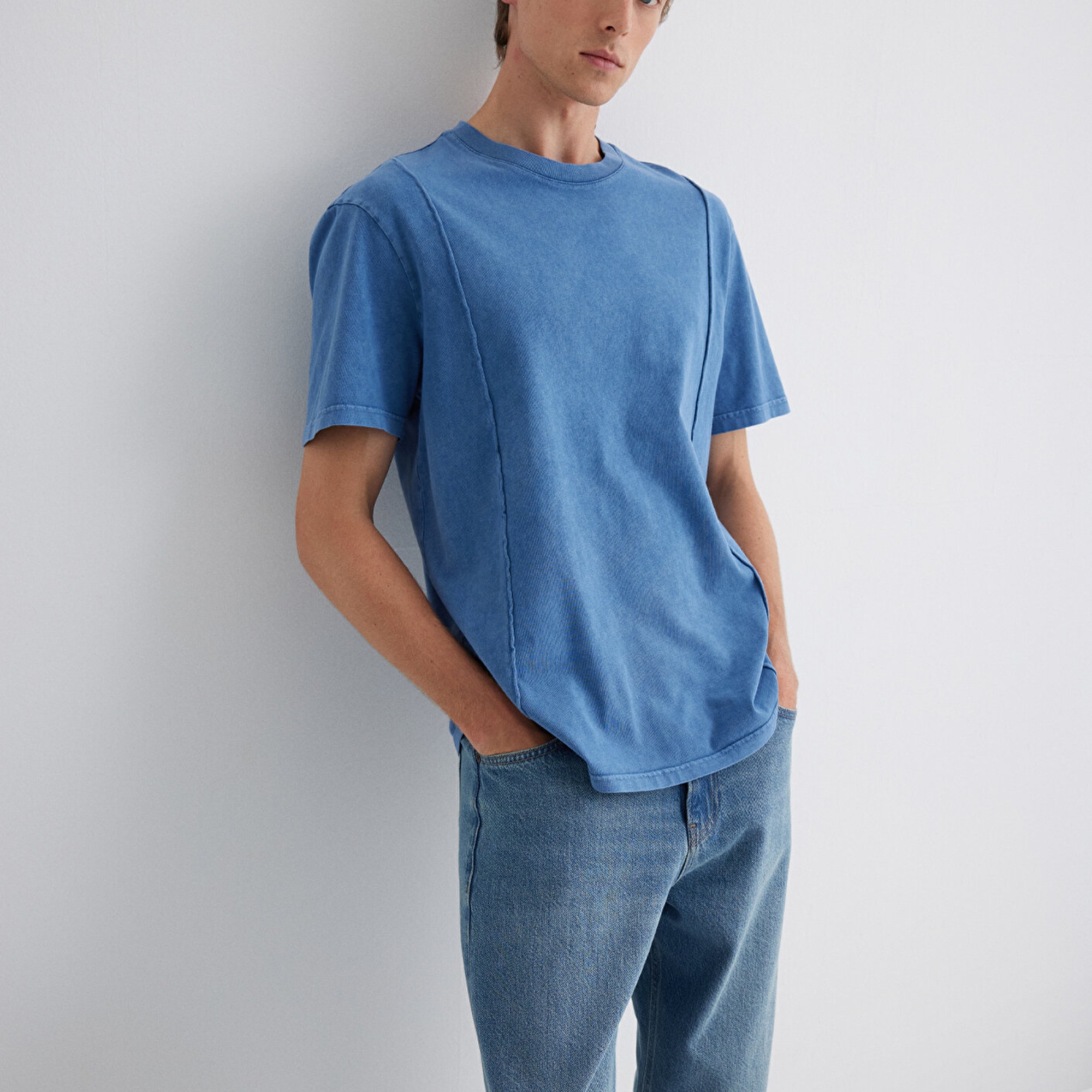 Mavi Dikiş Detaylı Mavi Tişört Loose Fit / Bol Rahat Kesim 0612490-70719