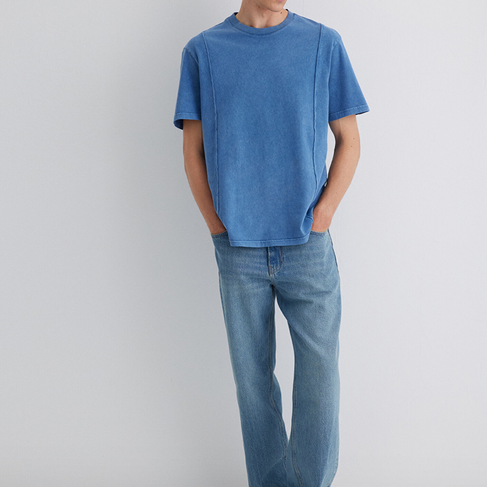 Mavi Dikiş Detaylı Mavi Tişört Loose Fit / Bol Rahat Kesim 0612490-70719