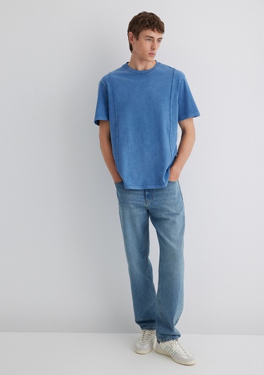  Mavi Dikiş Detaylı Mavi Tişört Loose Fit / Bol Rahat Kesim 0612490-70719