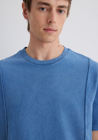  Mavi Dikiş Detaylı Mavi Tişört Loose Fit / Bol Rahat Kesim 0612490-70719