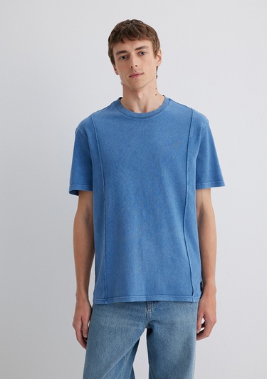  Mavi Dikiş Detaylı Mavi Tişört Loose Fit / Bol Rahat Kesim 0612490-70719