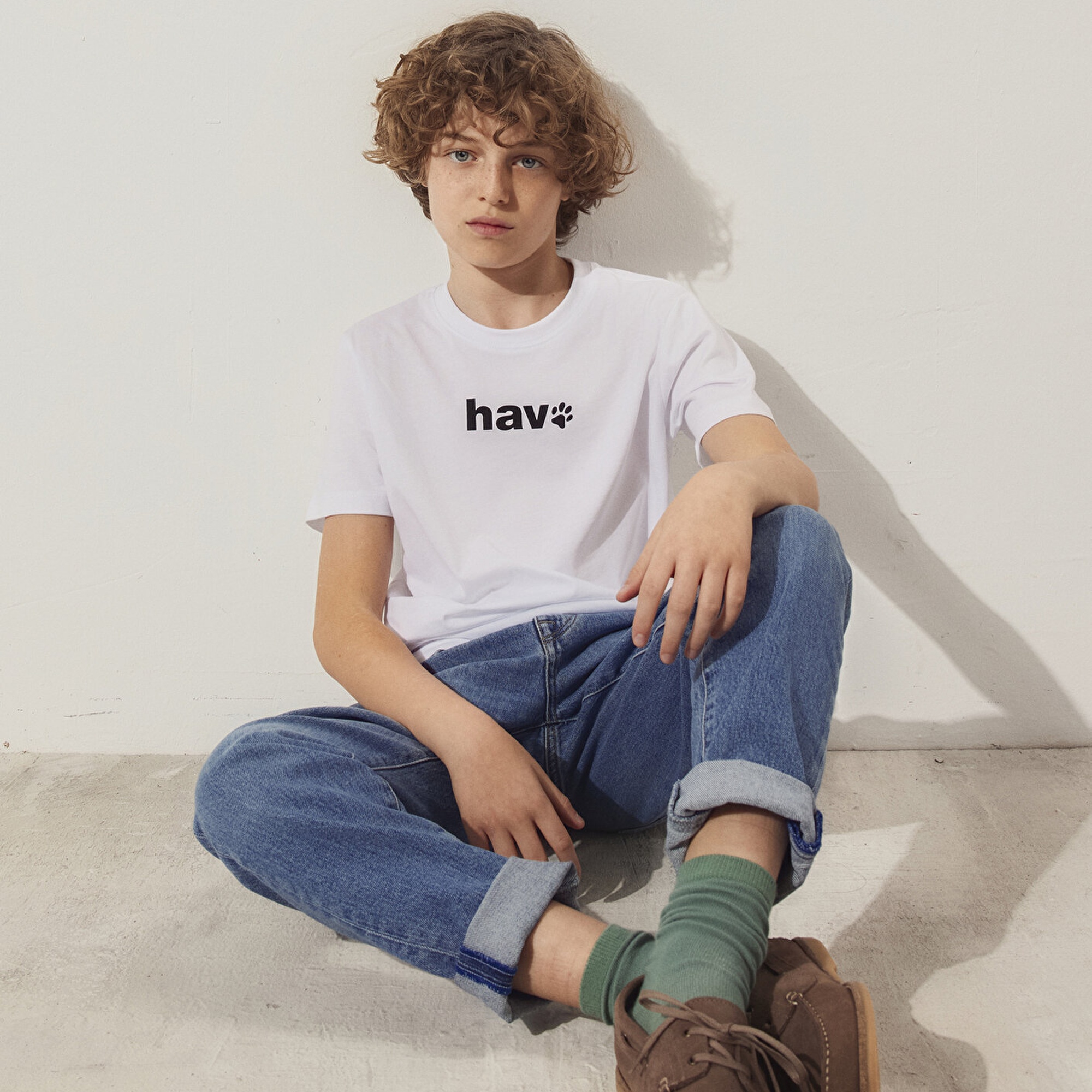 Mavi Hav Baskılı Beyaz Çocuk Tişört Regular Fit / Normal Kesim 6610350-620