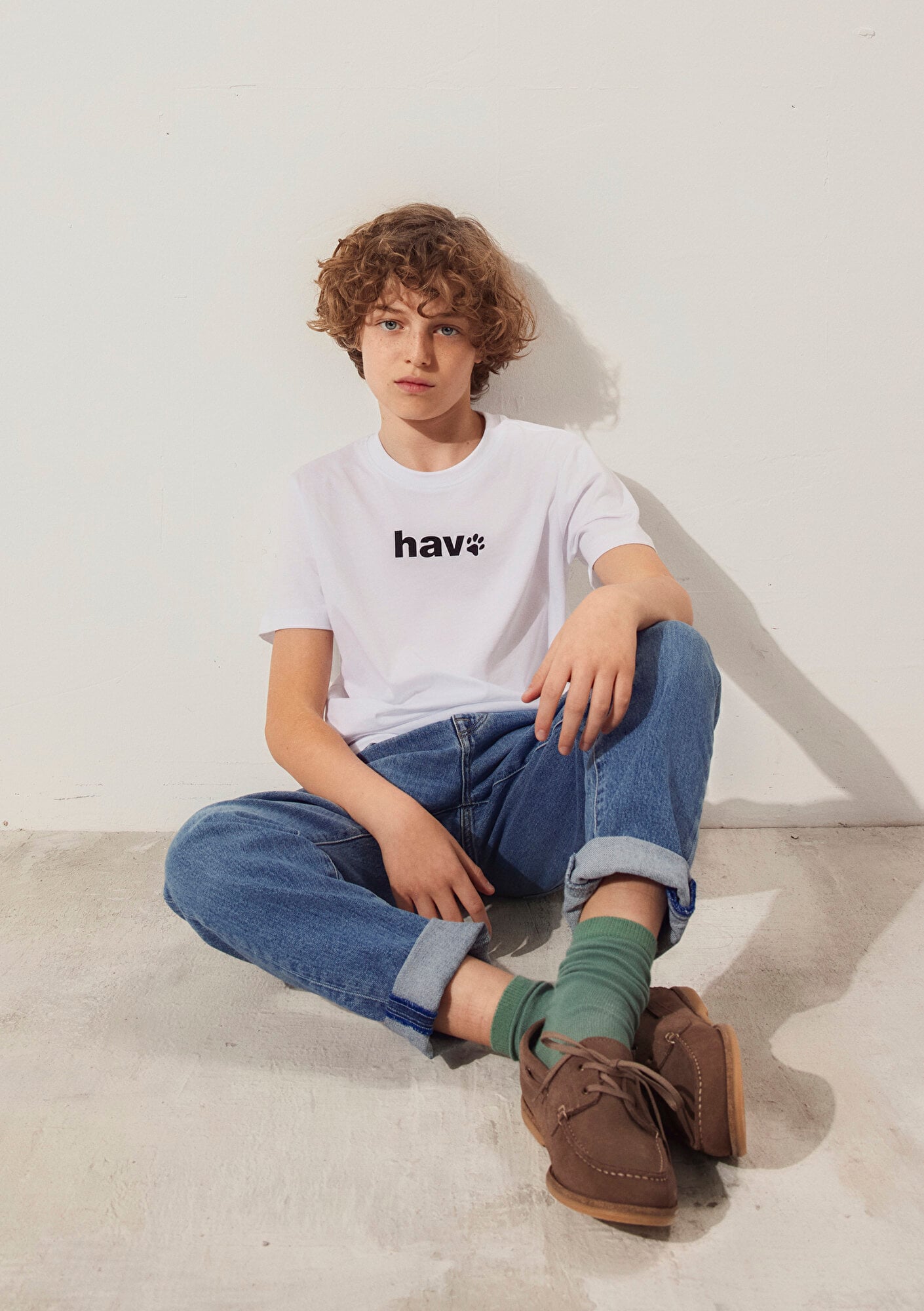  Mavi Hav Baskılı Beyaz Çocuk Tişört Regular Fit / Normal Kesim 6610350-620