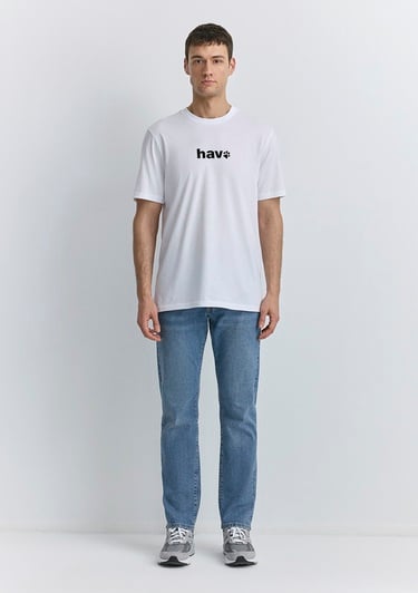  Mavi Hav Baskılı Beyaz Tişört Regular Fit / Normal Kesim 0612759-620